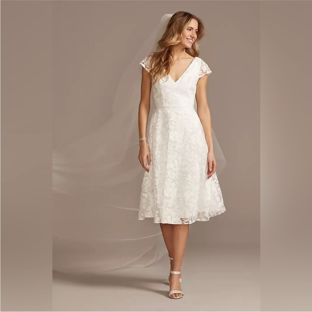 DB STUDIO V-Neck Embroidered Lace Cap Sleeve A-Line Dress Size 14 NWT